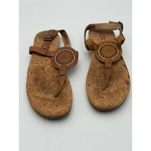 UGG Ayden II Sandals Womens 7 Brown Leather Cork Thong Slingback Buckle 1020063